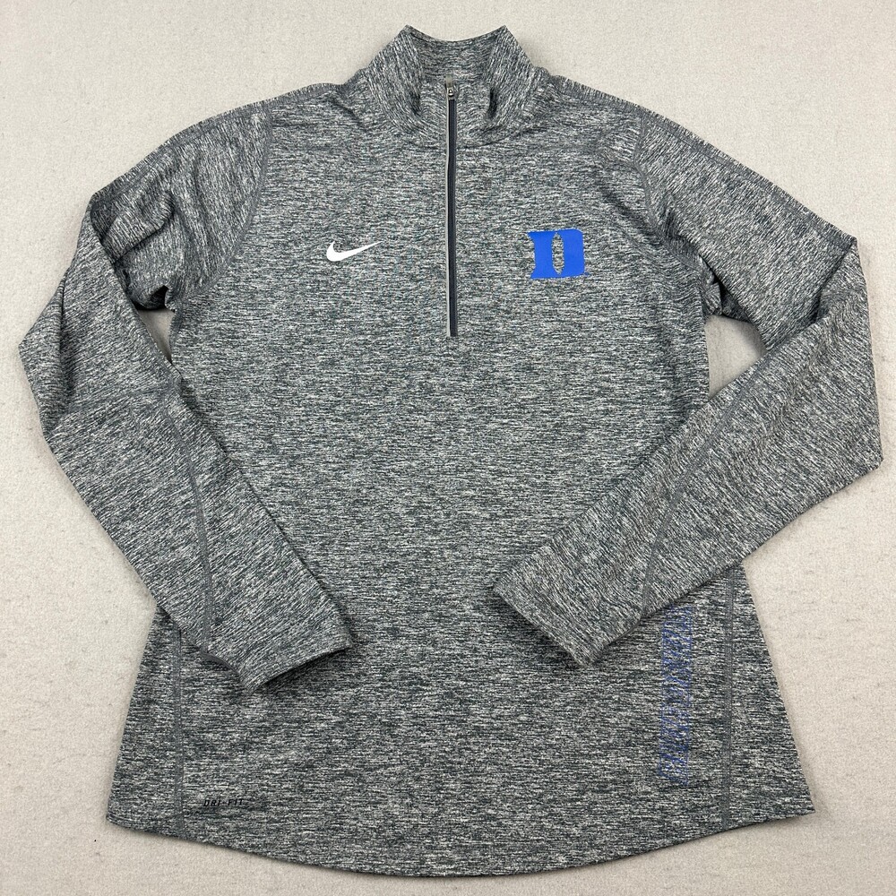 Duke Blue Devils Sweater Women Large Gray Nike 1/4 Zip Pullover Dri Fit L
